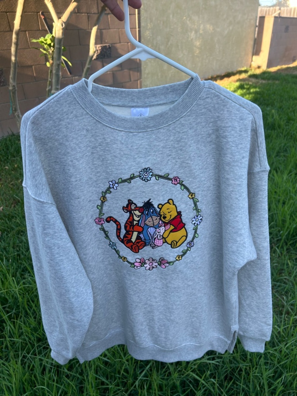Disney Gray Winnie the Pooh & Friends Floral Crewneck Sweatshirt